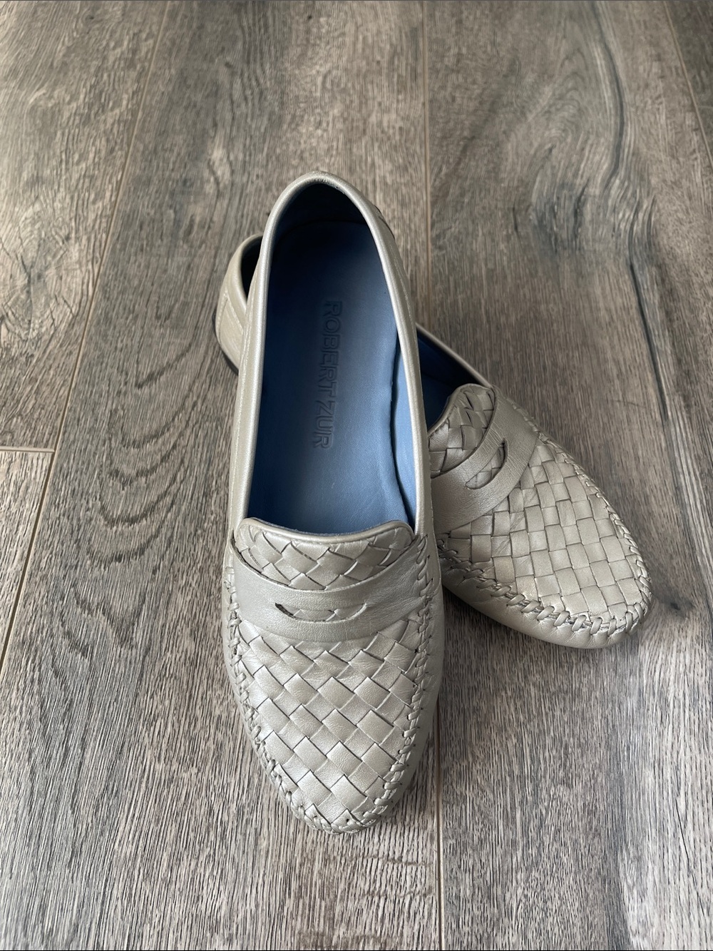 Robert Zur Metallic Beige Loafers with Blue Insole